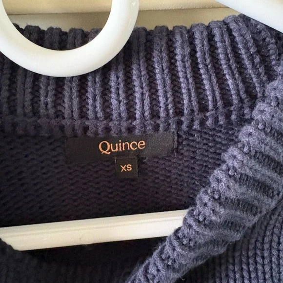 Classic Navy & White Striped Crewneck Sweater 100% Cotton Quince XS - Picture 5 of 6